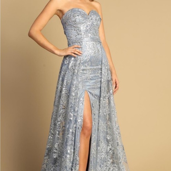ADORA Blue Sequin Strapless Gown with Sweetheart Neckline - Picture 1 of 1
